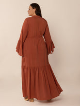 Plus Size Ruffled Notched Long Sleeve Midi Dress OutfitFlow